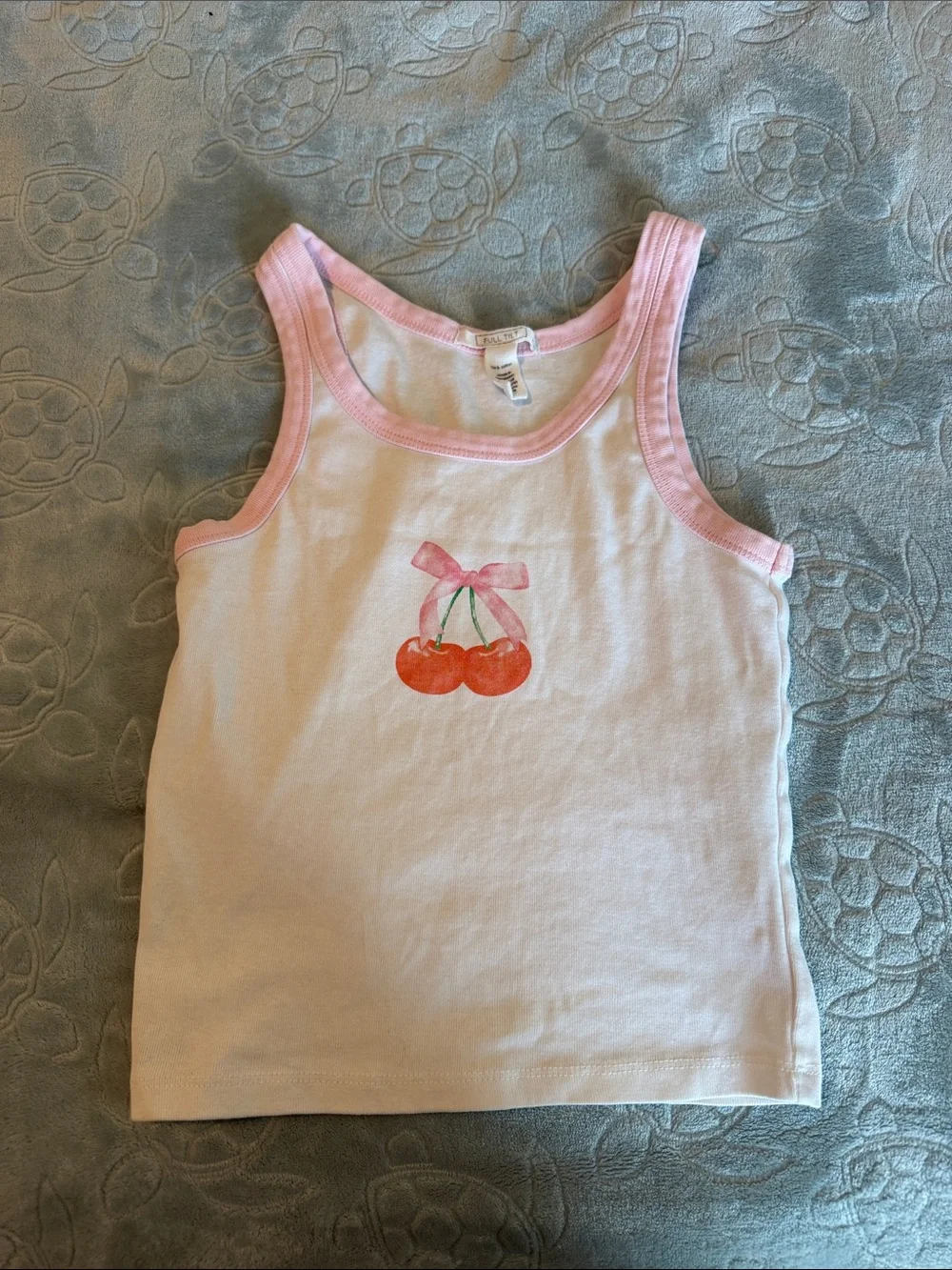 Full Tilt Pink & White Tank Top with Cherry Graphic